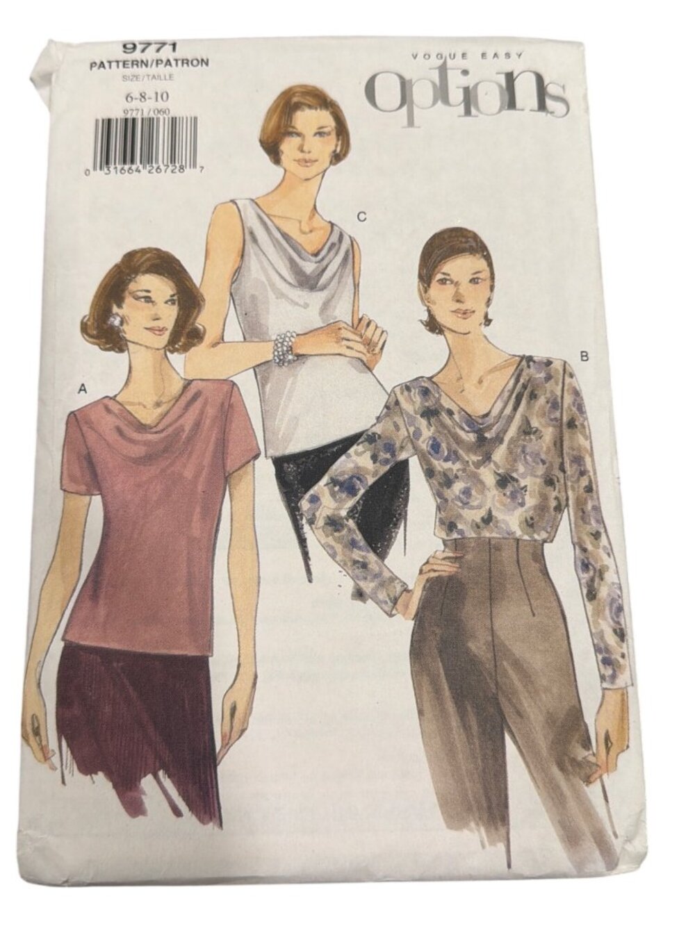 Vogue Easy Options Sewing Pattern 9771 Misses Semi-Fitted Pullover Blouse Sizes